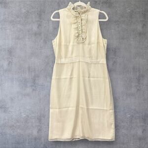 Isaac‎ Mizrahi Ruffle Polka Dot Sleeveless Ivory Retro Mod Dress 14